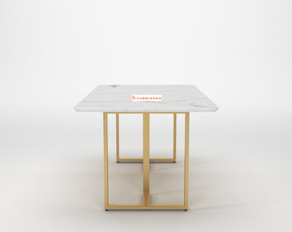 TUSCANY Dining Table with Quartz Marble Top - 6 Seater in Gold Finish - Furnishka 