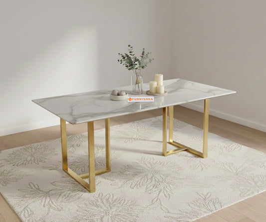 TUSCANY Dining Table with White Engineered Marble Top - 4 Seater - Furnishka