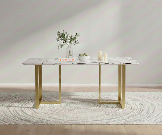 TUSCANY Dining Table with White Engineered Marble Top - 4 Seater - Furnishka 
