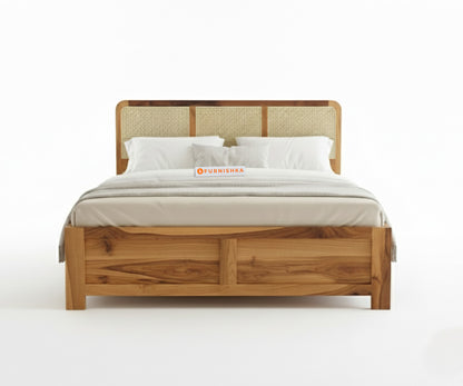 Tamara Real Teak Solid Wood Hydraulic Bed King Size - Furnishka 