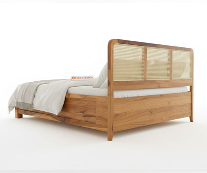 Tamara Real Teak Solid Wood Hydraulic Bed King Size - Furnishka 