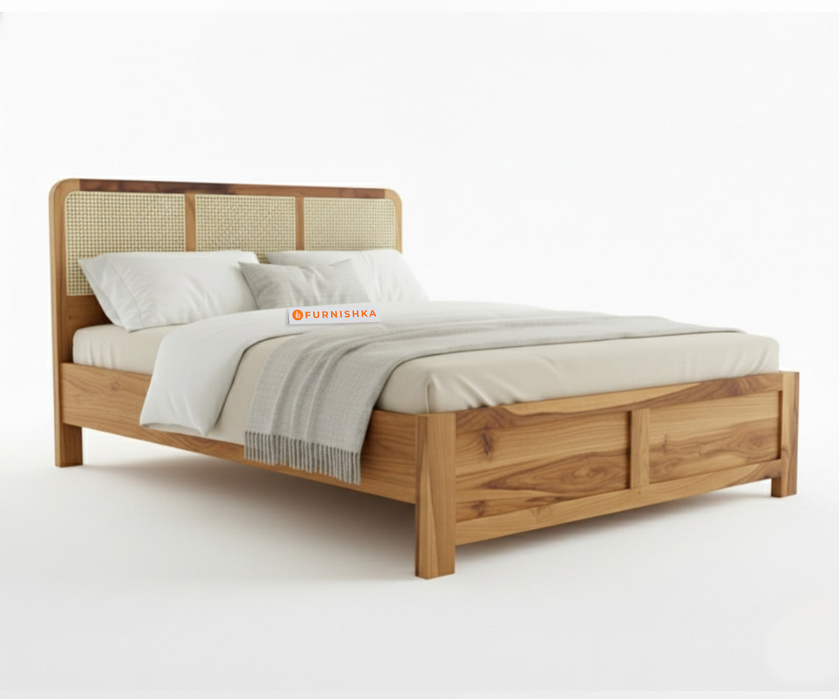 Tamara Real Teak Solid Wood Hydraulic Bed King Size - Furnishka 