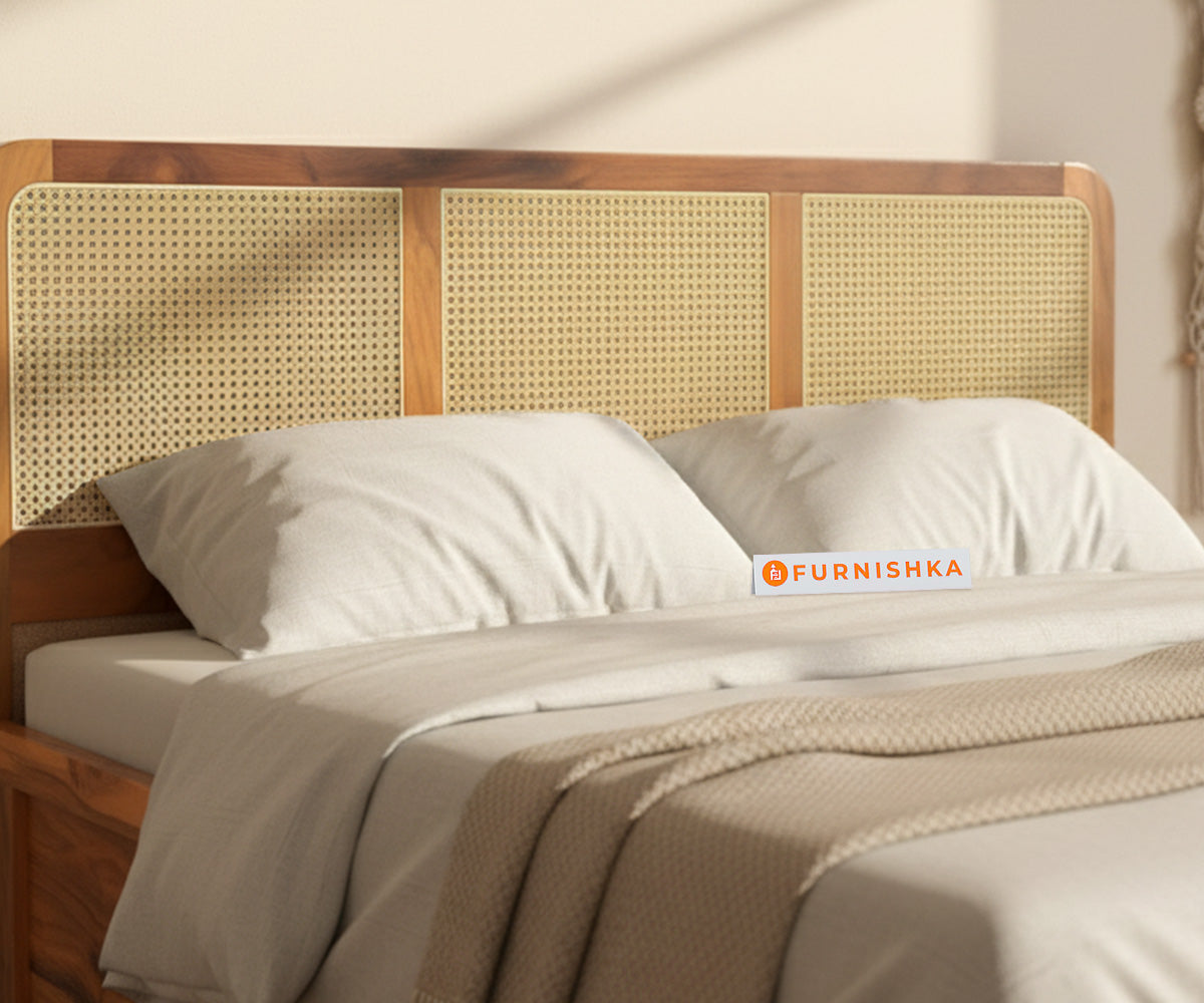 Tamara Real Teak Solid Wood Hydraulic Bed Queen Size - Furnishka 