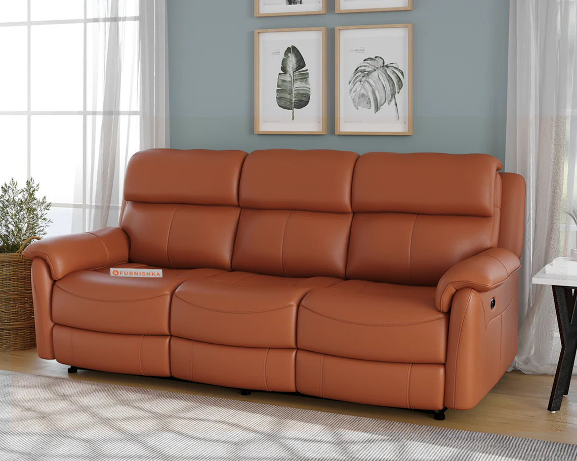 Taurus Leather 3 Seater Recliner - Furnishka 