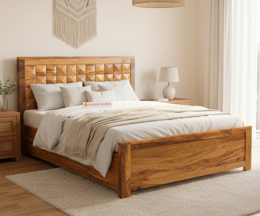 Teeva Real Teak Wood Hydraulic Bed King Size - Furnishka