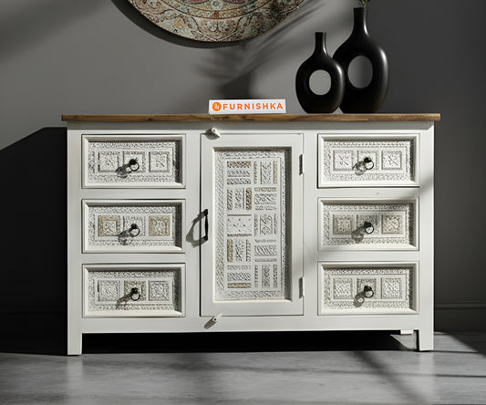 Textured Block Carved Cabinet Distressed - Furnishka