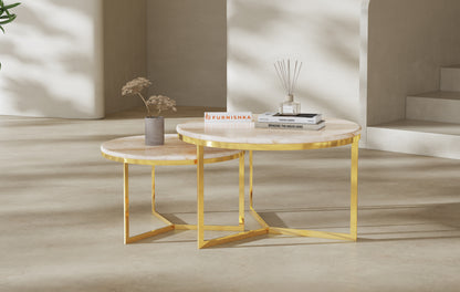 Triade Nesting Table with Australian Onyx Top in Gold finish - Furnishka 