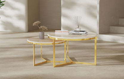 Triade Nesting Table with ROSALIA GOLD Marble Top in Gold Finish - Furnishka 
