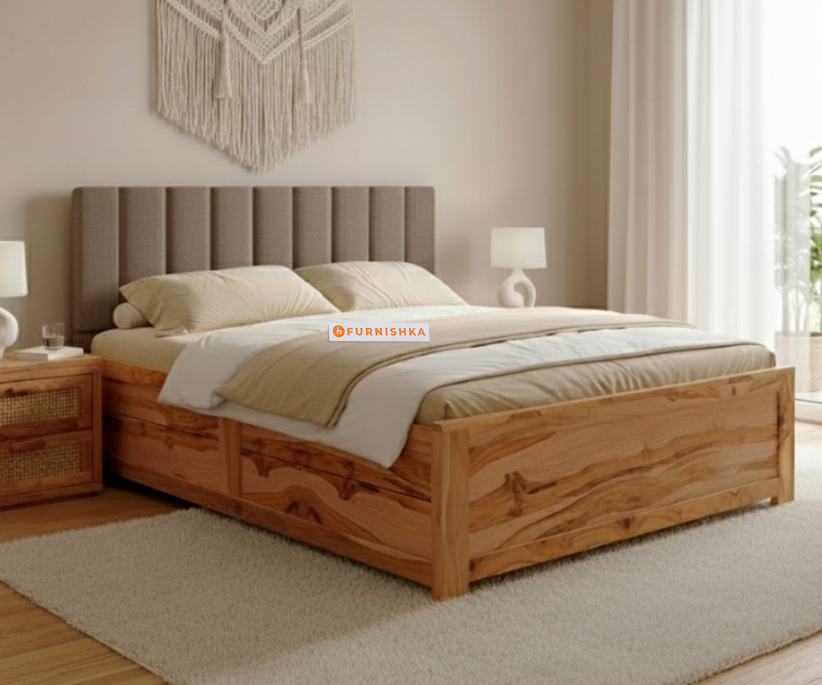 Augustus Real Teak Wood Hydraulic Bed Queen Size Space Grey
