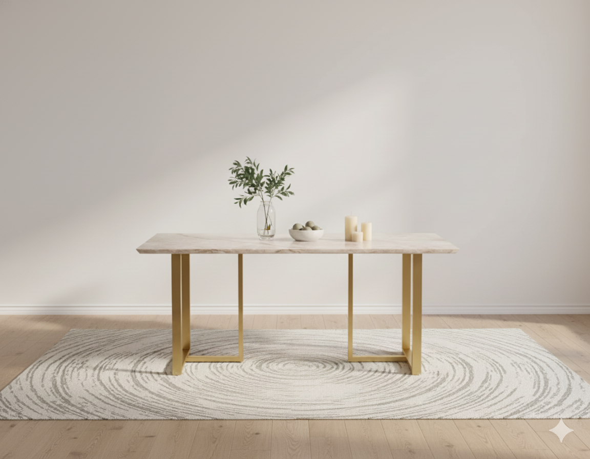 Tuscany Dining Table 6 Seater PVD Gold Base - Furnishka