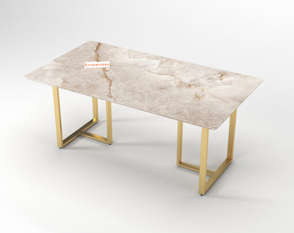 Tuscany Dining Table 6 Seater PVD Gold Base - Furnishka