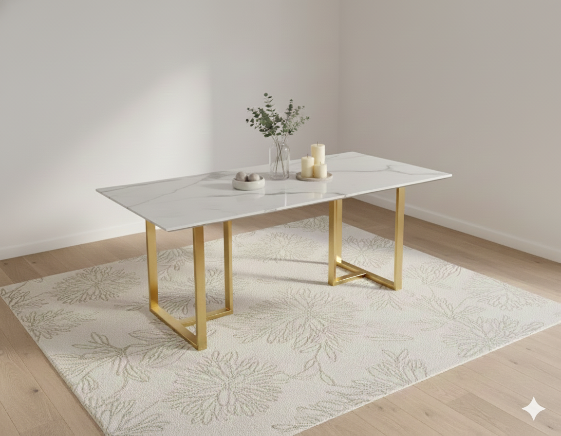 Tuscany Dining Table 6 Seater PVD Gold Base - Furnishka 