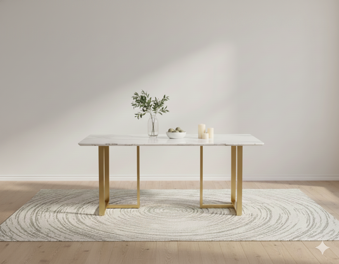 Tuscany Dining Table 6 Seater PVD Gold Base - Furnishka 
