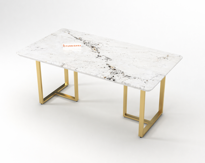 Tuscany Dining Table 6 Seater PVD Gold Base - Furnishka 