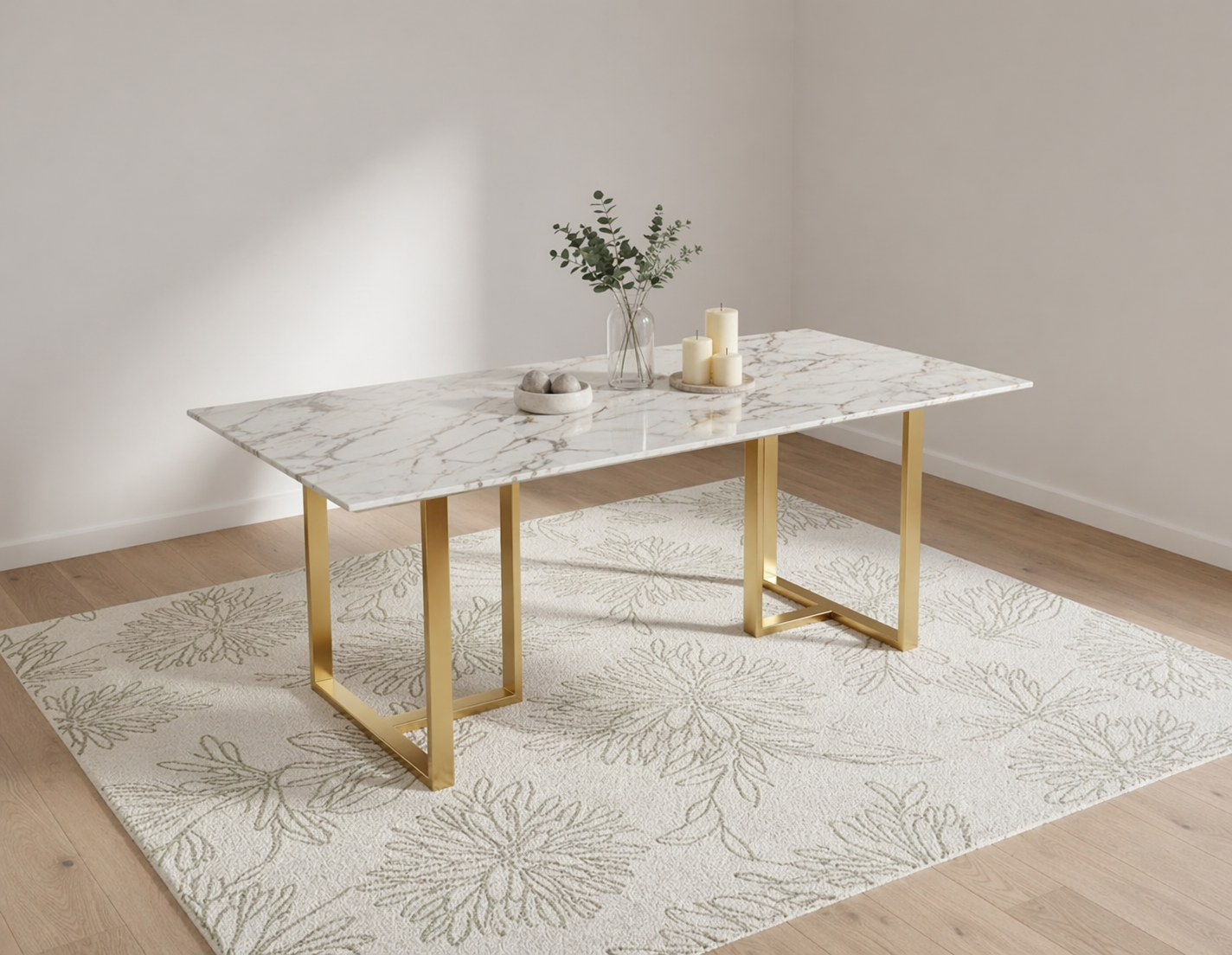 Tuscany Dining Table 6 Seater PVD Gold Base - Furnishka 