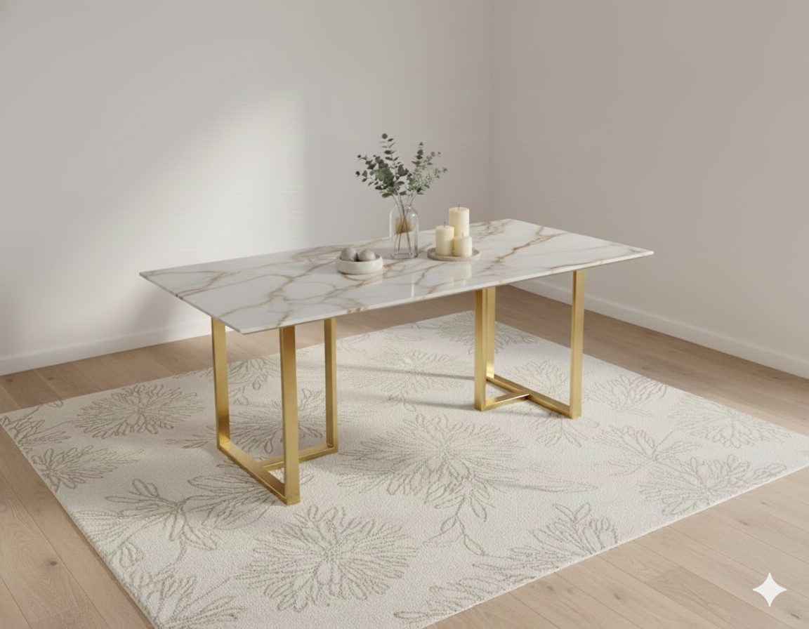 Tuscany Dining Table 6 Seater PVD Gold Base - Furnishka