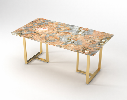 Tuscany Dining Table 6 Seater PVD Gold Base - Furnishka