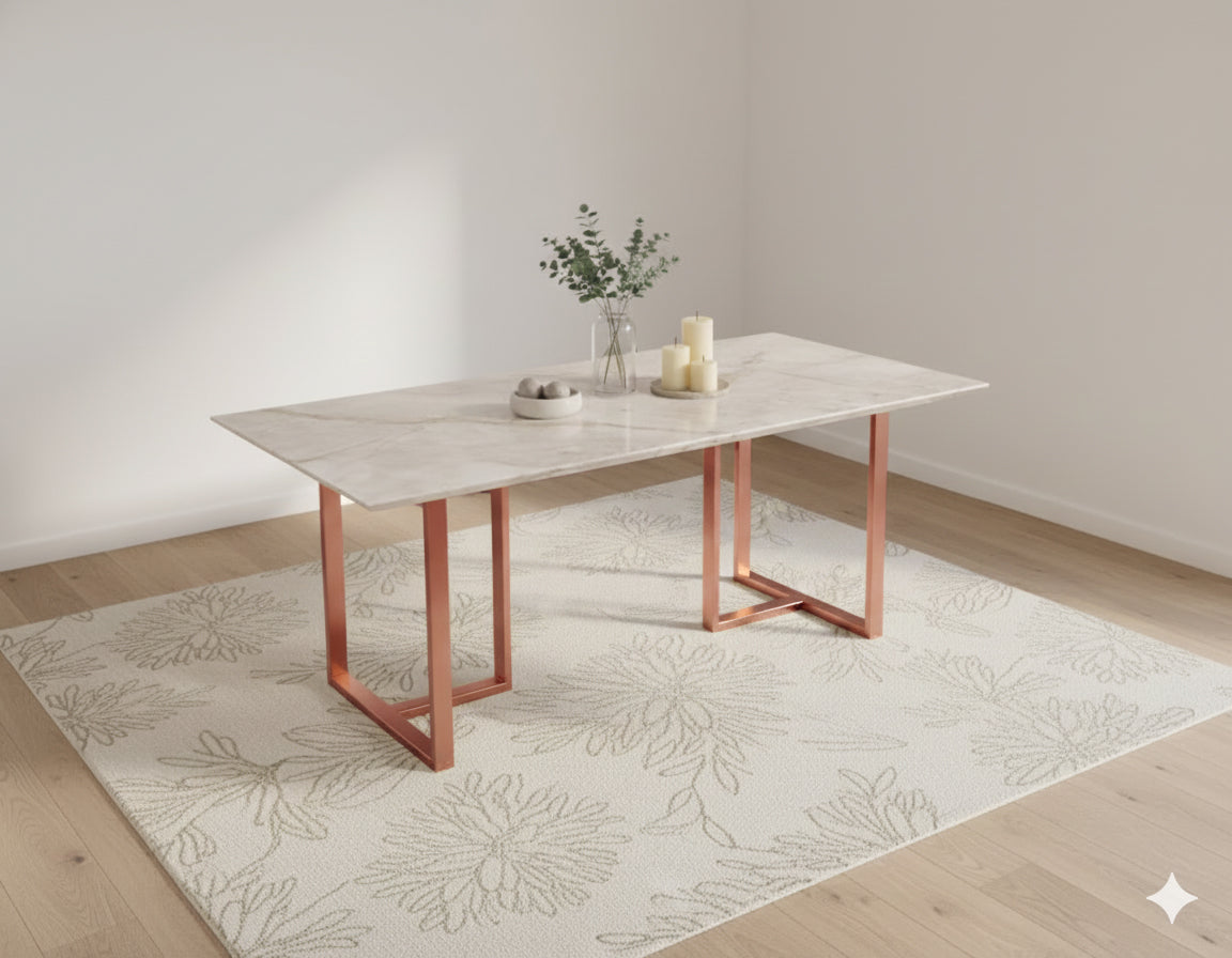 Tuscany Dining Table 6 Seater Rose Gold Base - Furnishka