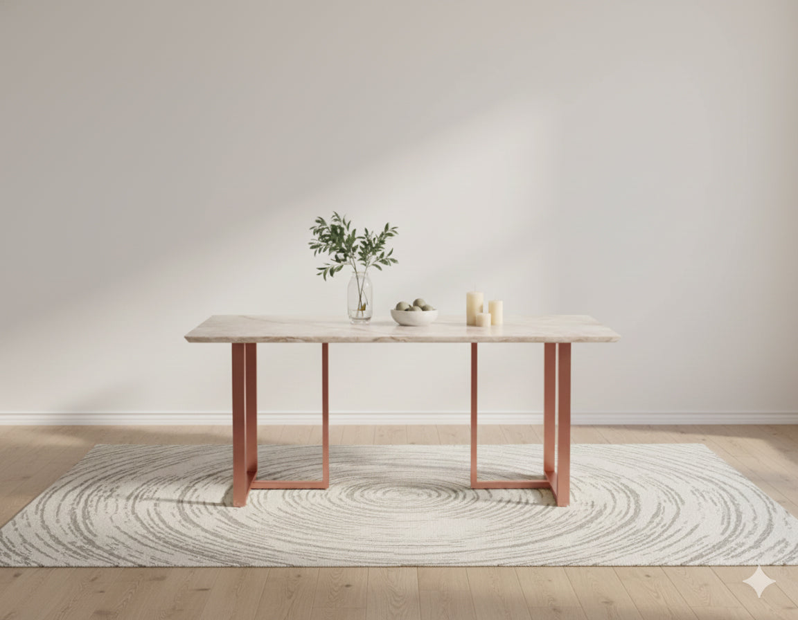 Tuscany Dining Table 6 Seater Rose Gold Base - Furnishka
