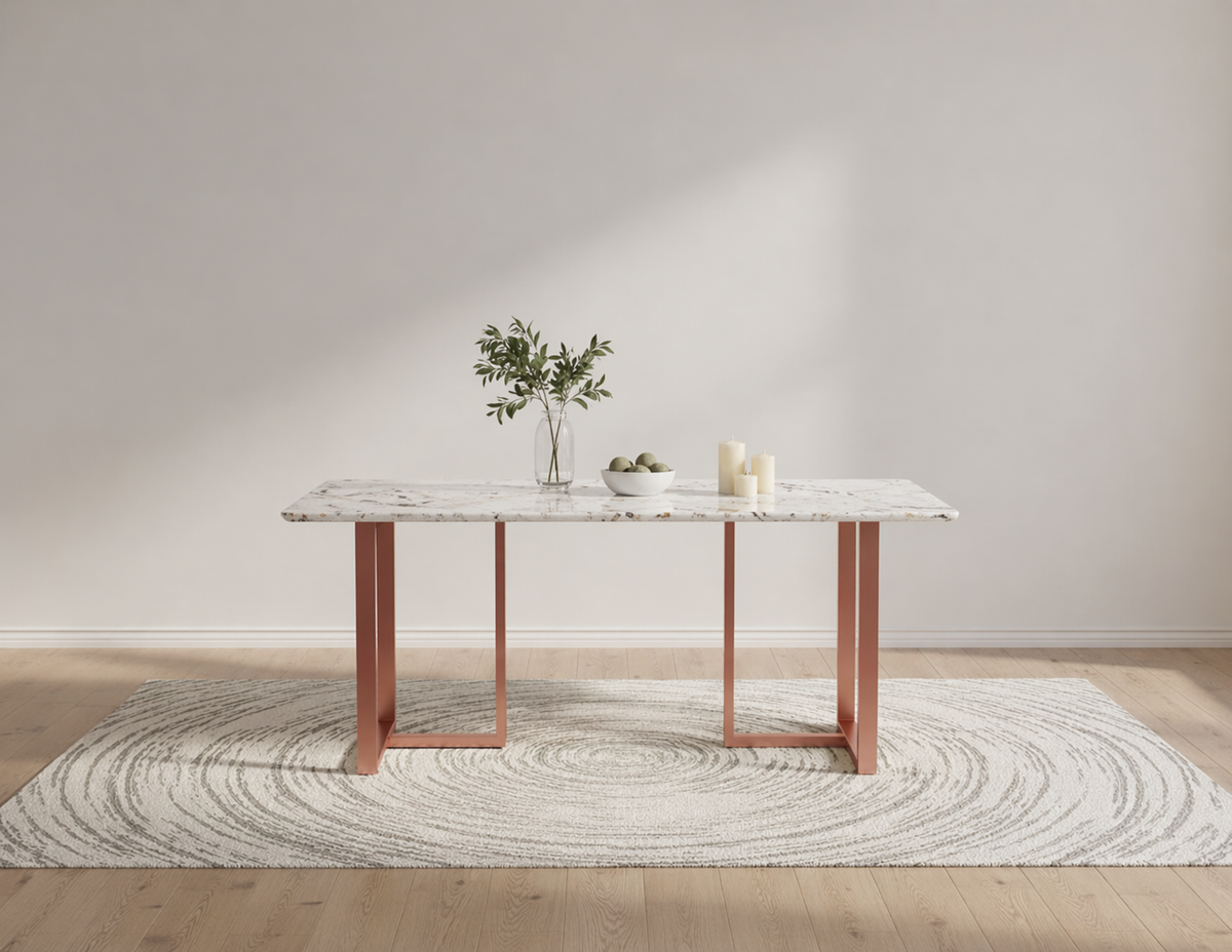 Tuscany Dining Table 6 Seater Rose Gold Base - Furnishka