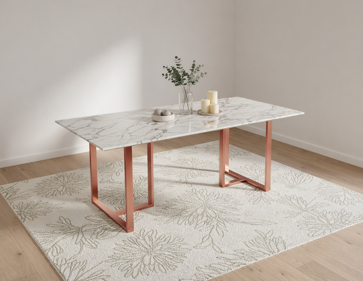 Tuscany Dining Table 6 Seater Rose Gold Base - Furnishka