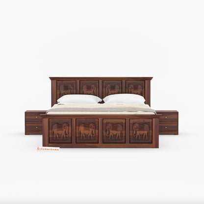 Tusker Sheesham Wood Bed Hydraulic Storage - Queen Size - Furnishka 