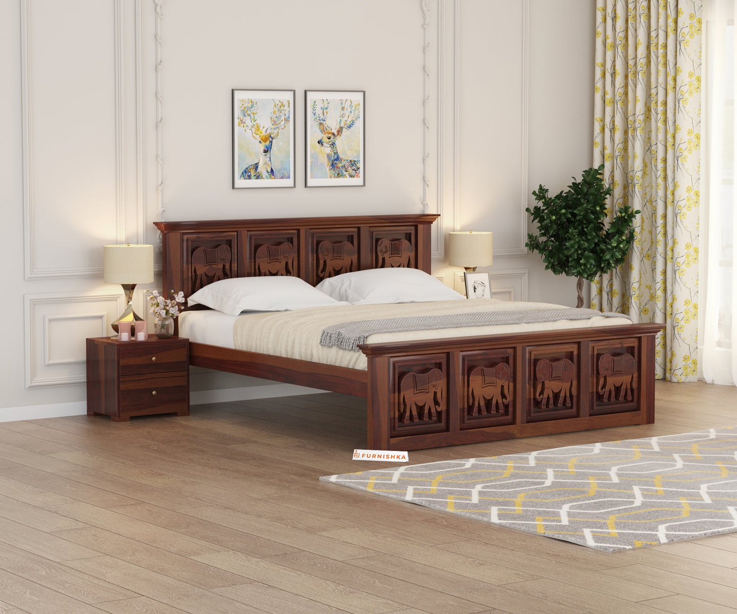 Tusker Sheesham Wood Bed Non Storage - Queen Size - Furnishka 