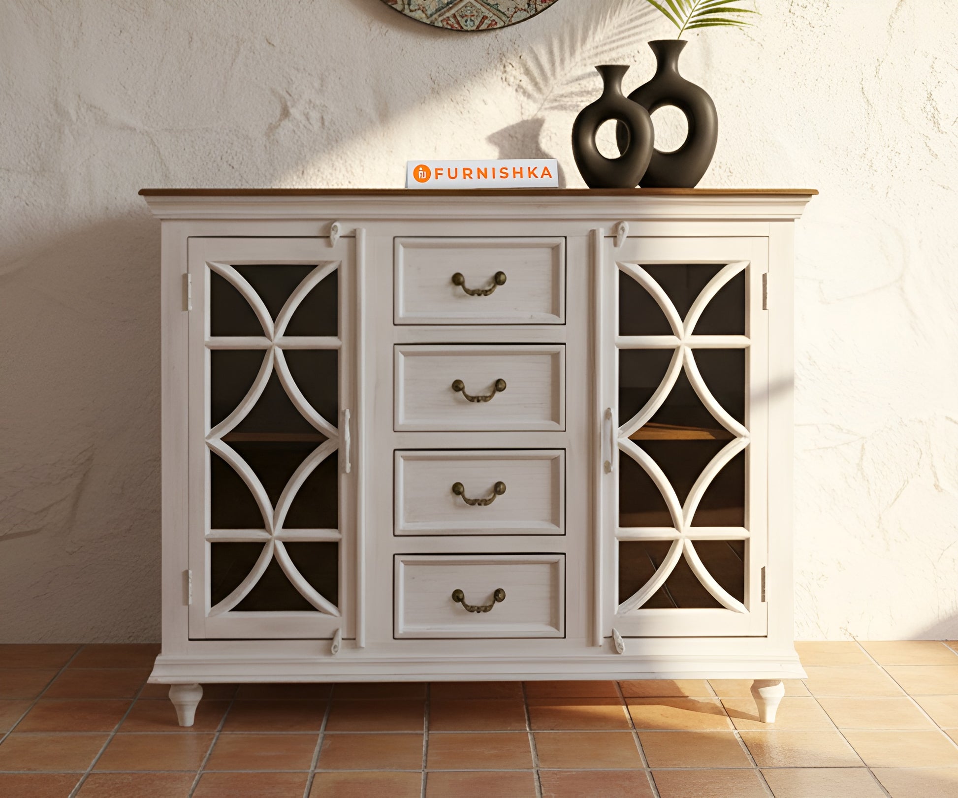 Twin Arch Glass Door Cabinet Reclaimed - Furnishka 