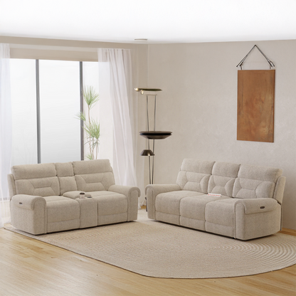 Alpen 3 + 2 Seater Recliner with Console and Rock - Cream - Furnishka 