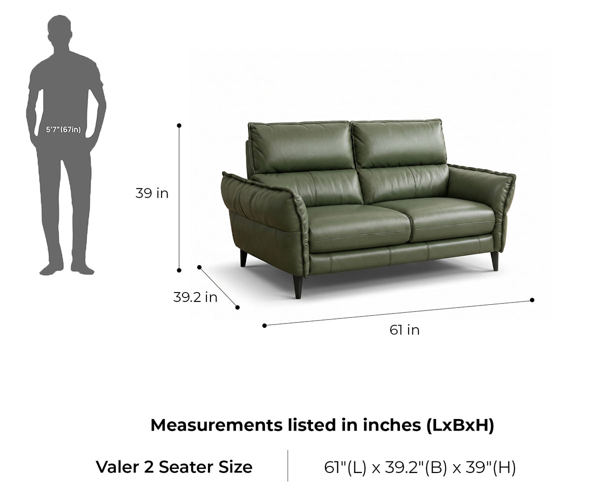 Valer Leather 2 Seater Sofa - Furnishka
