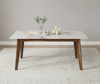 Vedh 4 Seater Dining Table Top Quartz Marble - Furnishka 