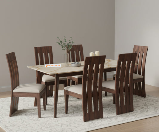 Vedh 6 Seater Dining Table with Top - Australian Onyx - Furnishka 