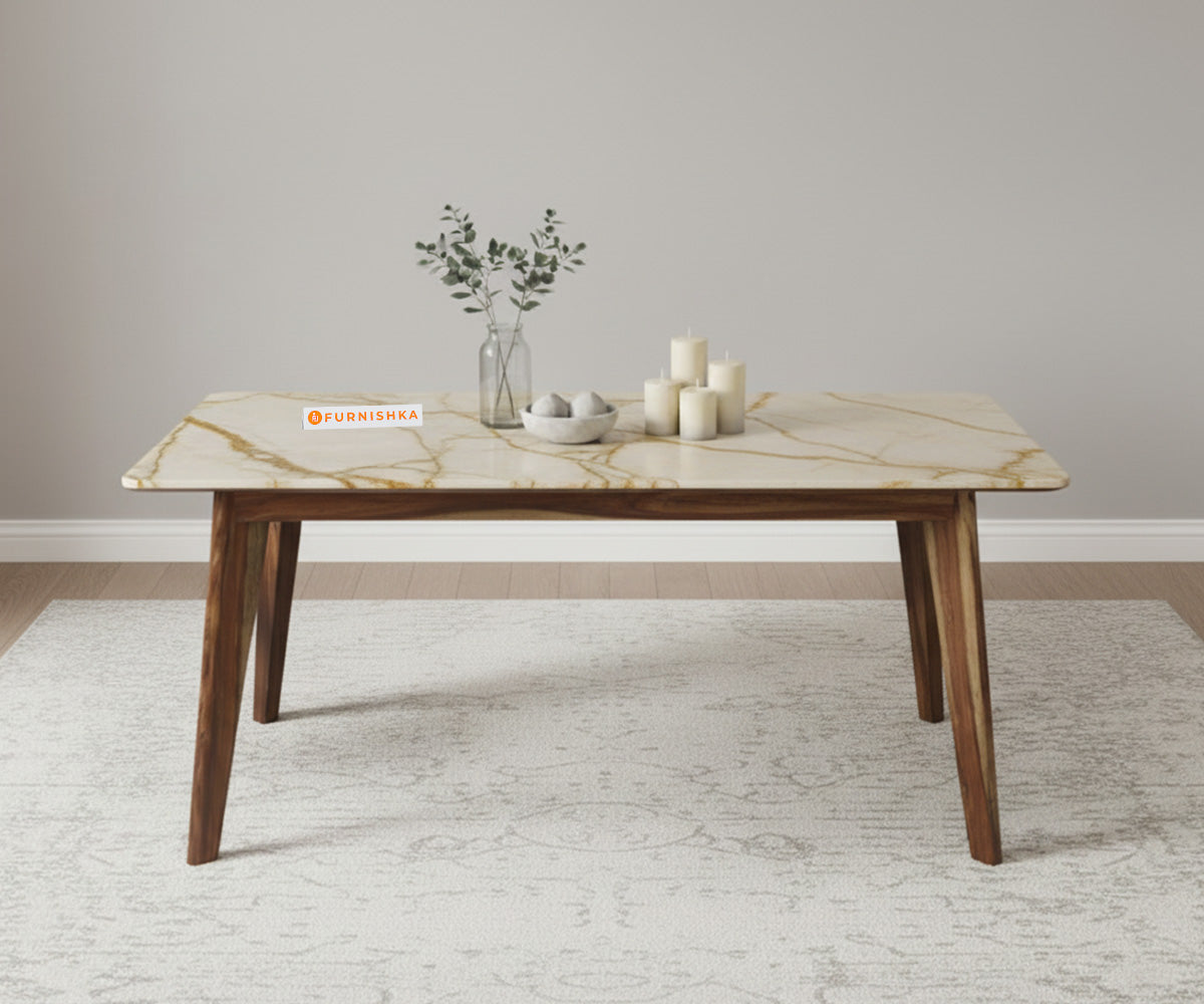 Vedh 6 Seater Dining Table with Top - Australian Onyx - Furnishka 