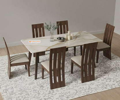 Vedh 6 Seater Dining Table with Top - Australian Onyx - Furnishka 