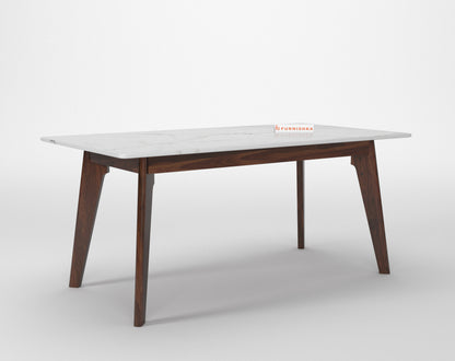 Vedh(Agar) 6 Seater Dining Sets with White Engineered Marble Top - Furnishka