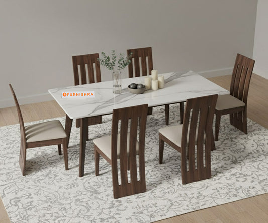 Vedh(Agar) 6 Seater Dining Sets with White Engineered Marble Top - Furnishka 