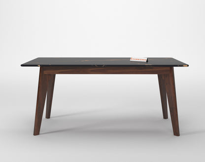 Vedh(Agar) Compact Dining Table with Black Engineered Marble Top - 6 Seater - Furnishka 