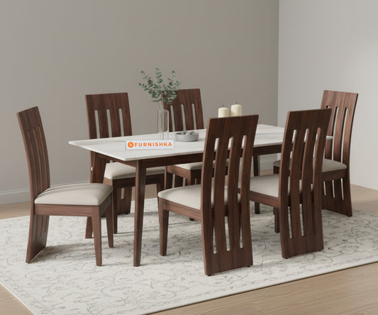 Vedh(Agar) Compact Dining Table with Quartz Top - 6 Seater - Furnishka 