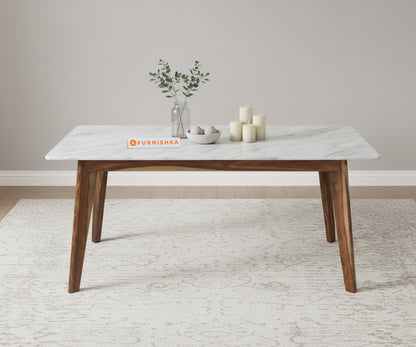 Vedh(Agar) Compact Dining Table with White Engineered Marble Top - 6 Seater - Furnishka 