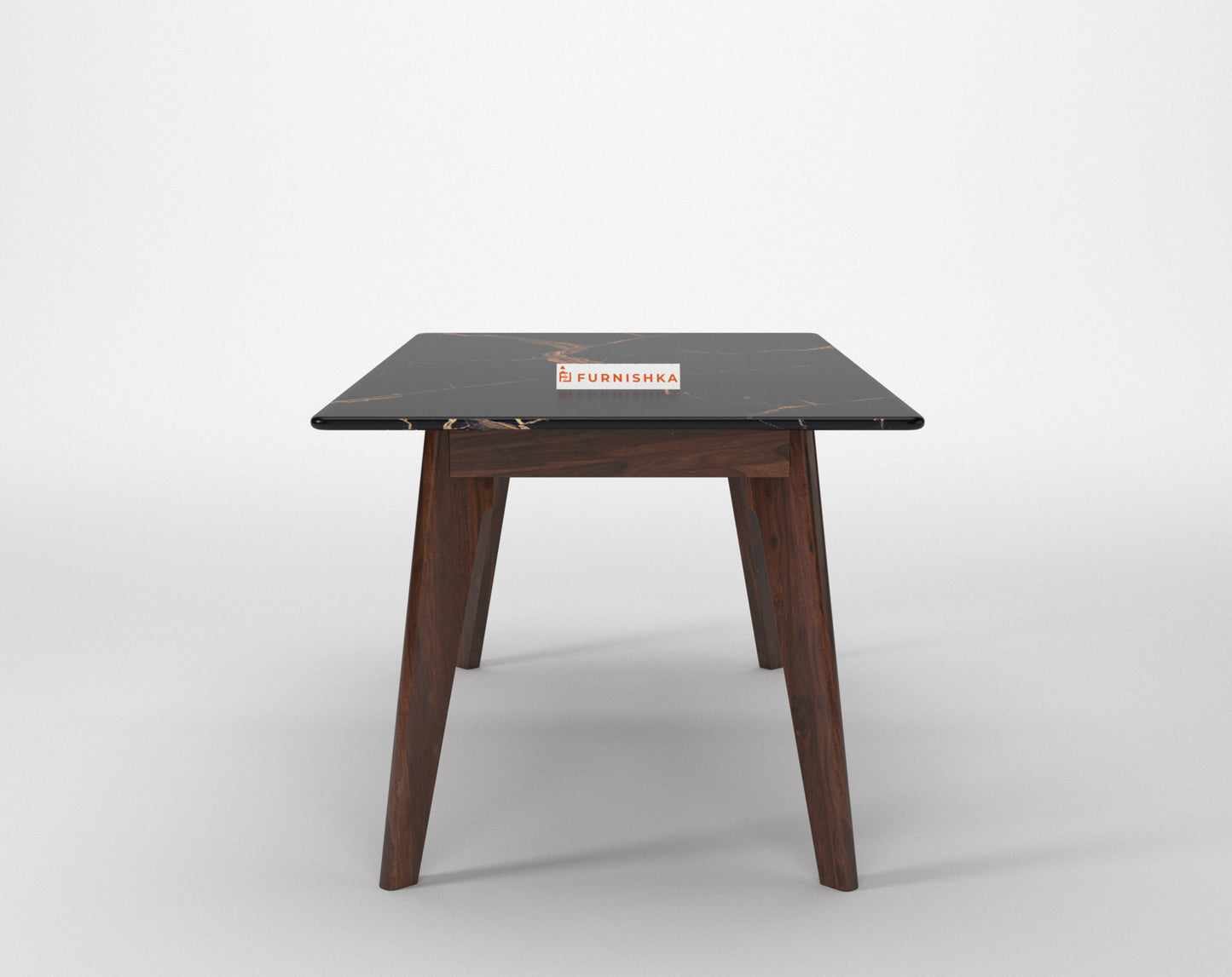 Vedh(Agar) Dining Table with Black Engineered Marble Top - 4 Seater - Furnishka 