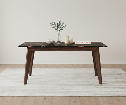 Vedh(Agar) Dining Table with Black Engineered Marble Top - 6 Seater - Furnishka 