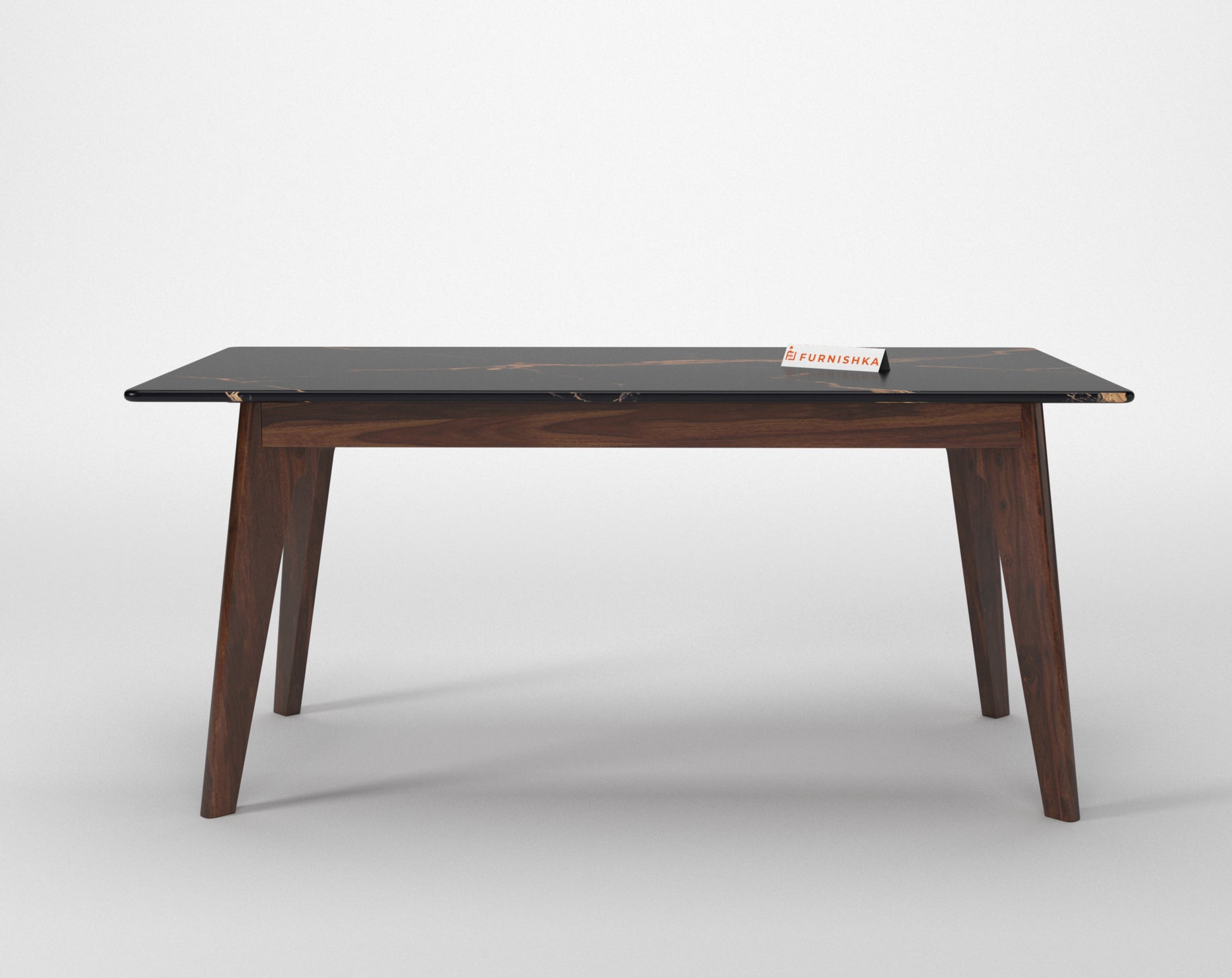 Vedh(Agar) Dining Table with Black Engineered Marble Top - 6 Seater - Furnishka 