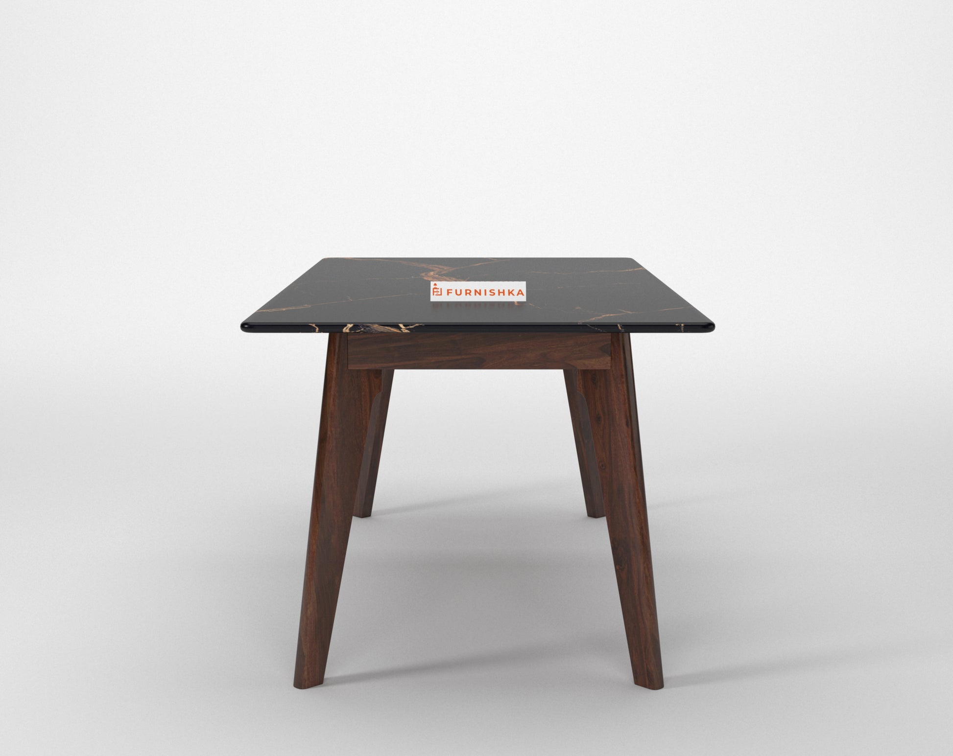 Vedh(Agar) Dining Table with Black Engineered Marble Top - 6 Seater - Furnishka 