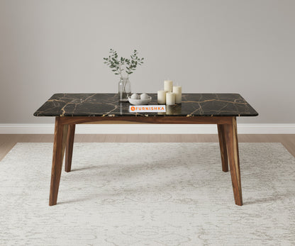 Vedh(Agar) Dining Table with Black Engineered Marble Top - 4 Seater - Furnishka 