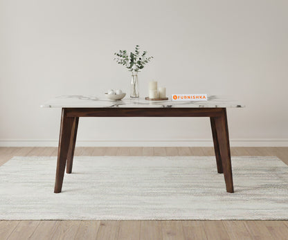 Vedh(Agar) Dining Table with White Engineered Marble Top - 4 Seater - Furnishka 