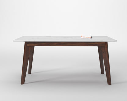 Vedh(Agar) Dining Table with White Engineered Marble Top - 6 Seater - Furnishka 