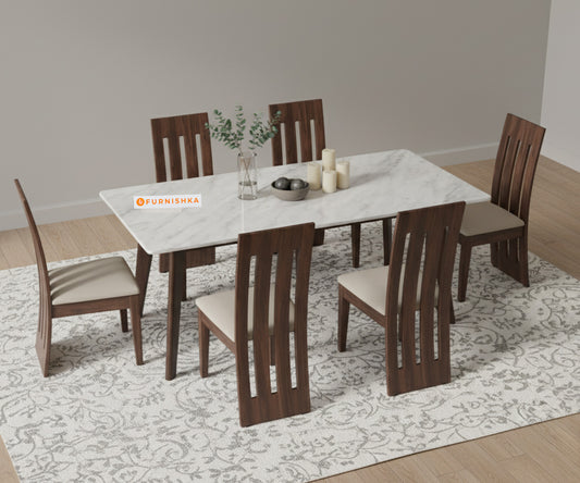 Vedh(Agar) Indian Marble Top 6 Seater Dining Set - Furnishka 