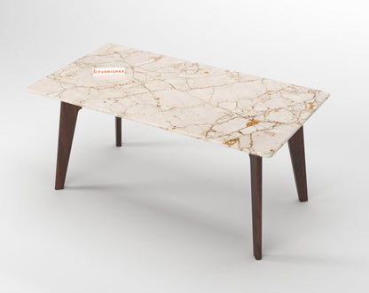 Vedh(Agar) 6 Seater Dining sets with Rosalia Gold Engineered Marble Sandwich Top - Furnishka