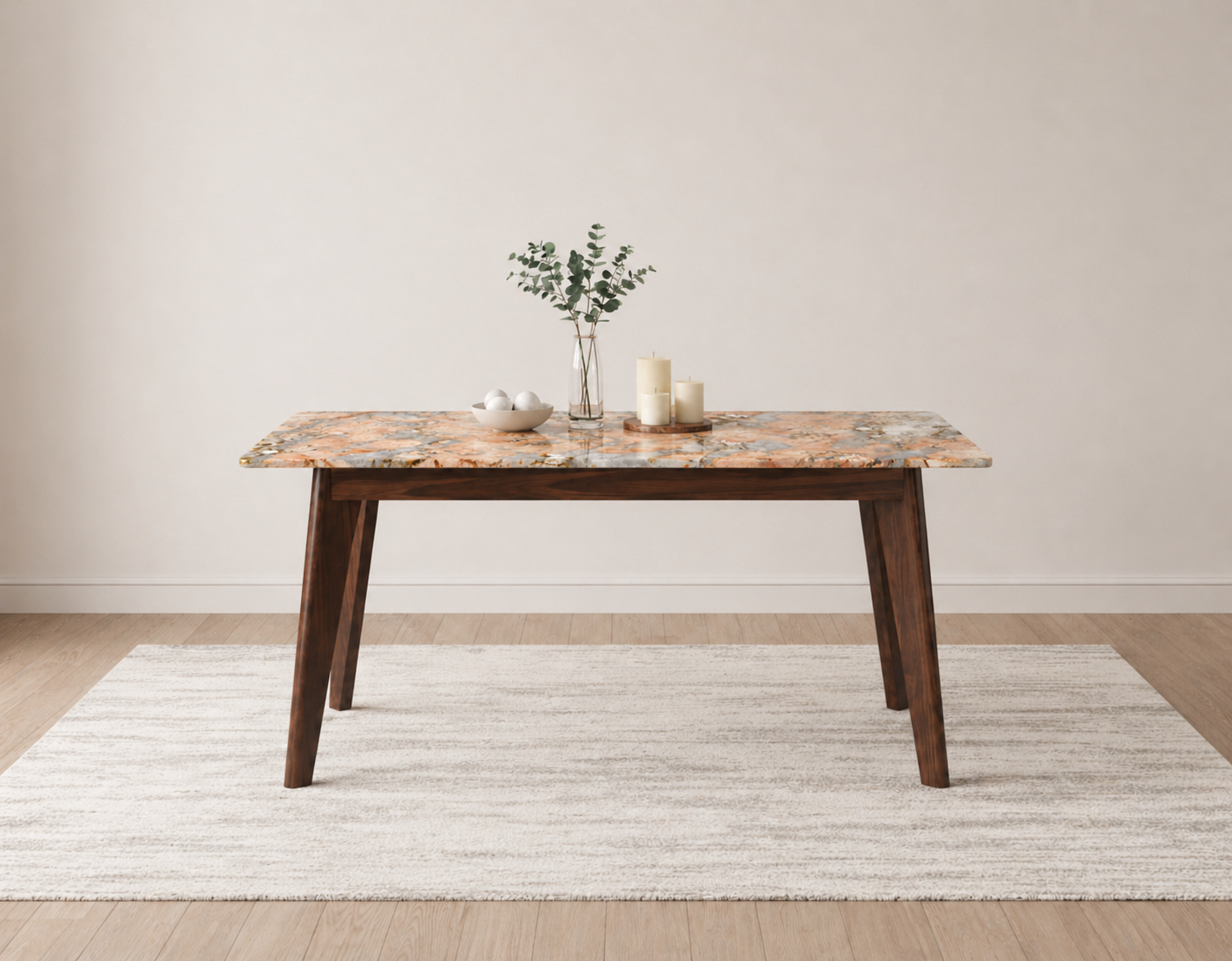 Vedha Dining Table 6 Seater Wood Base - Furnishka 