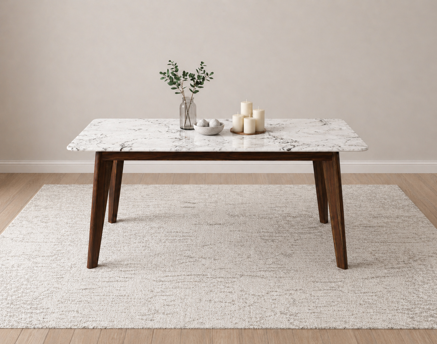Vedha Dining Table 6 Seater Wood Base - Furnishka